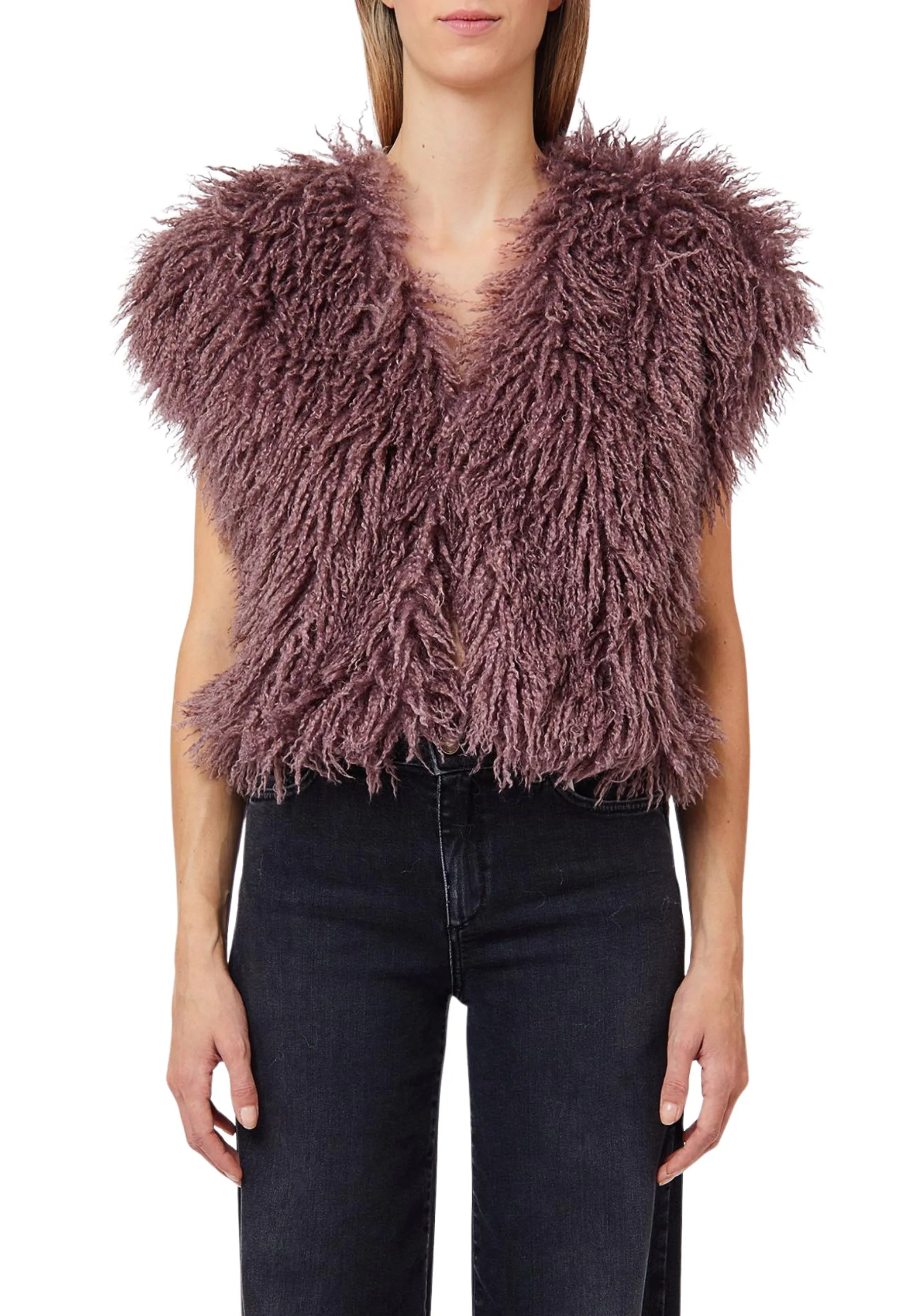 GILET CROPPED MONOPETTO SMANICATO CON APPLICAZIONE DI STRASS DONNA VIOLA