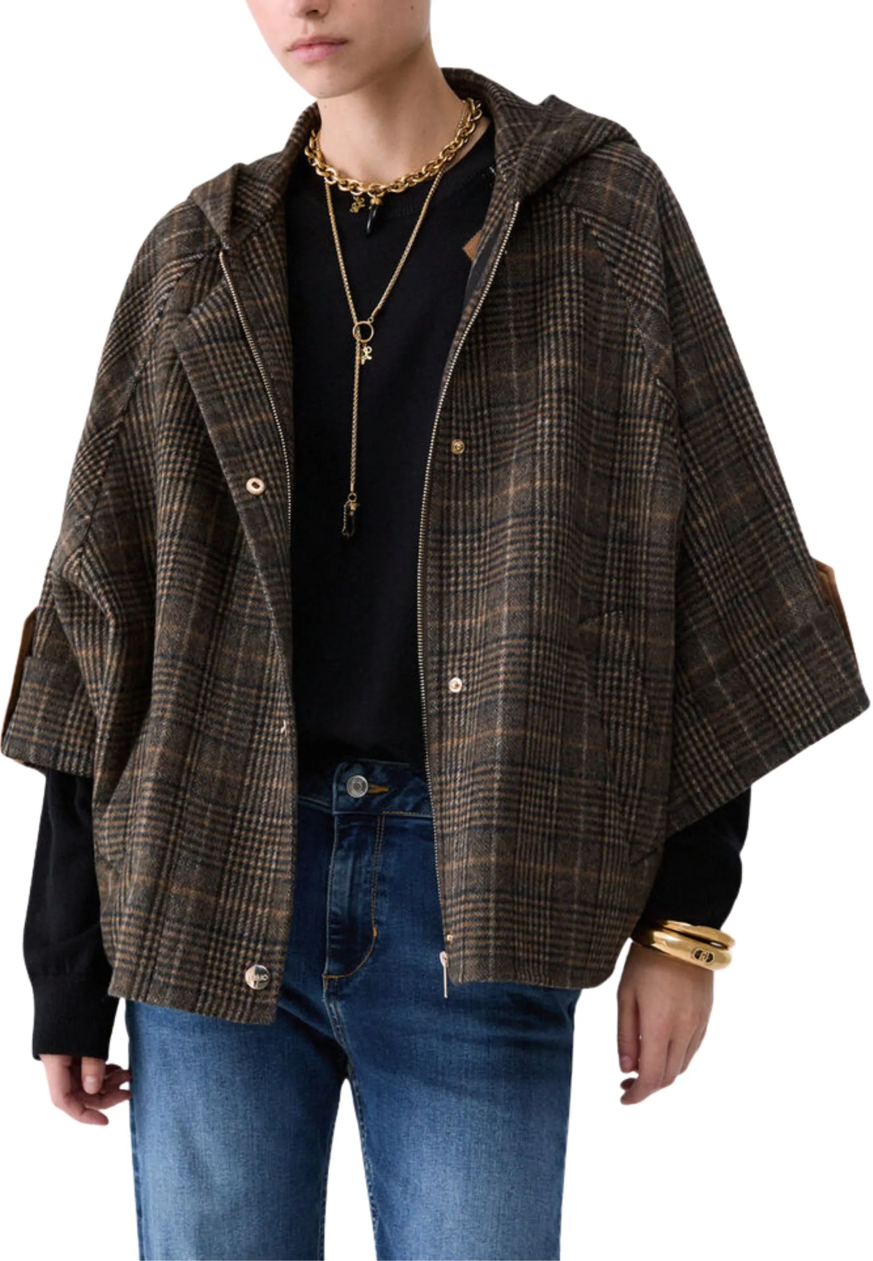 CAPPA IN PANNO CON RETRO IN NYLON MATELASSÉ E CAPPUCCIO DONNA CAMEL CHECK