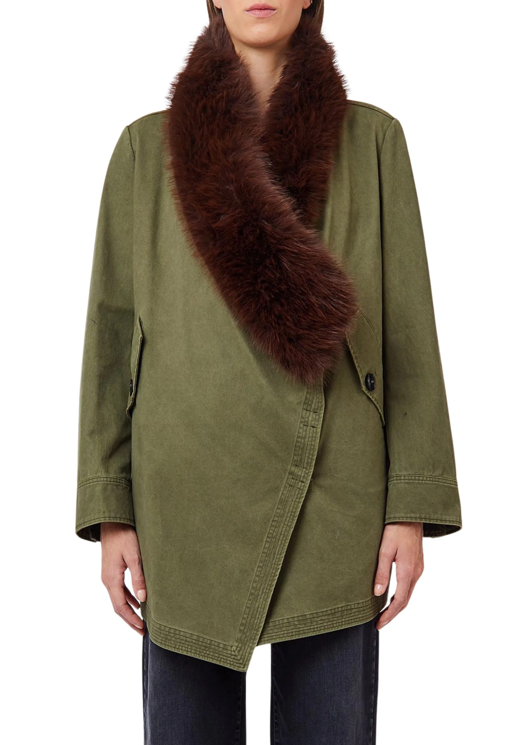 CAPPOTTO LUNGO STILE PARKA CON COLLO IN PELLICCIA DONNA VERDE