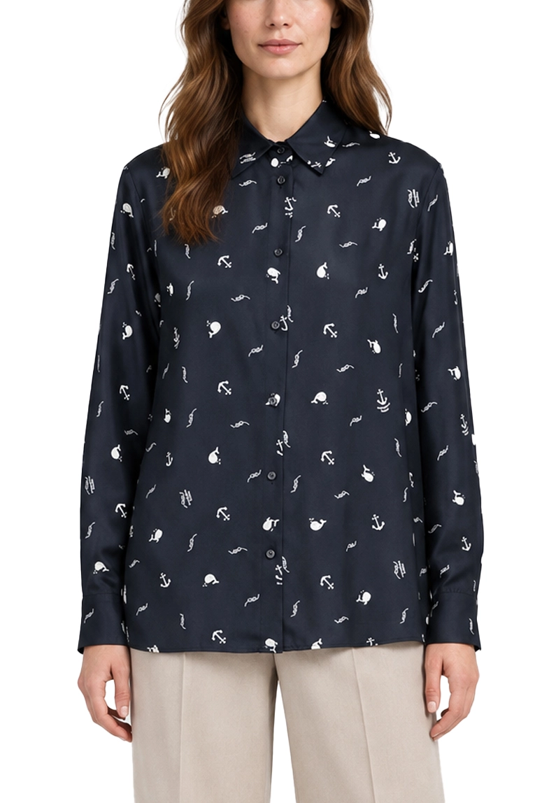 CAMICIA IN TWILL DI PURA SETA STAMPATA ALL OVER DONNA BLU