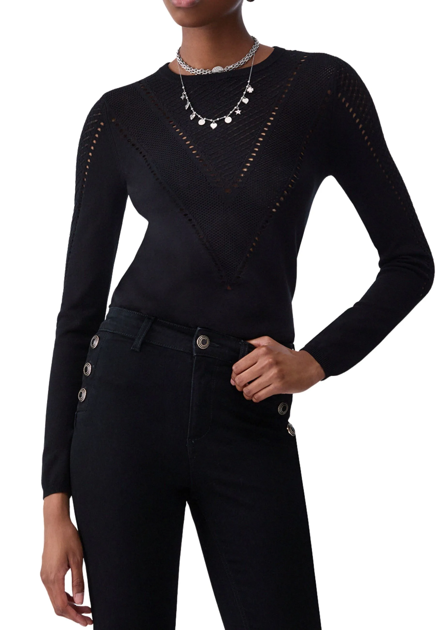 MAGLIA IN MISTO VISCOSA A TRAFORI CON CUT-OUT DONNA NERO