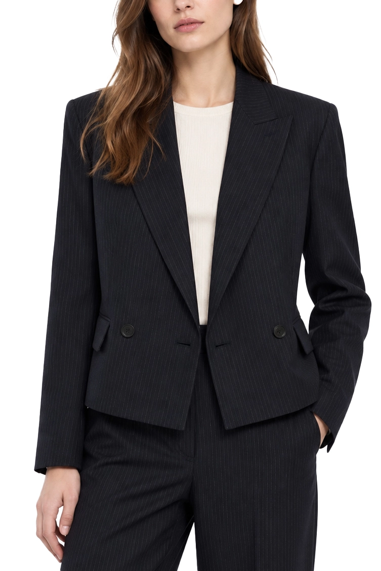 BLAZER CROP DOPPIOPETTO GESSATO DONNA BLU