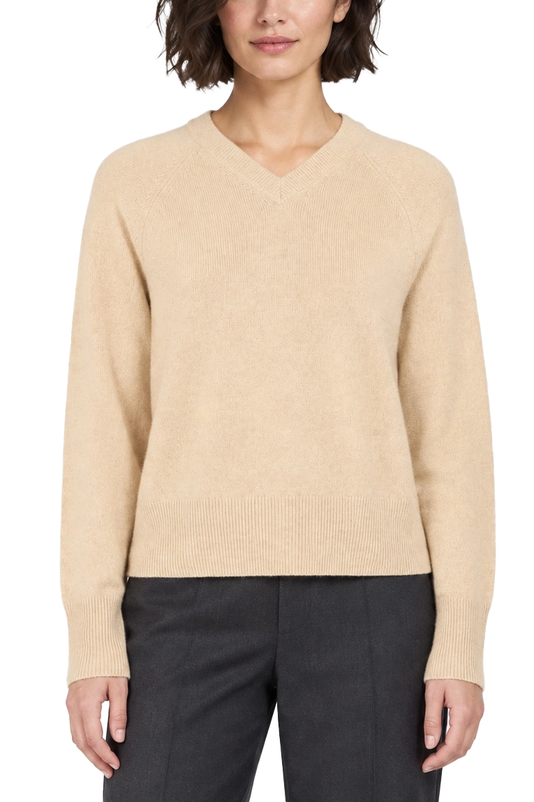 MAGLIA CON SCOLLO A V IN PURO CASHMERE DONNA BEIGE