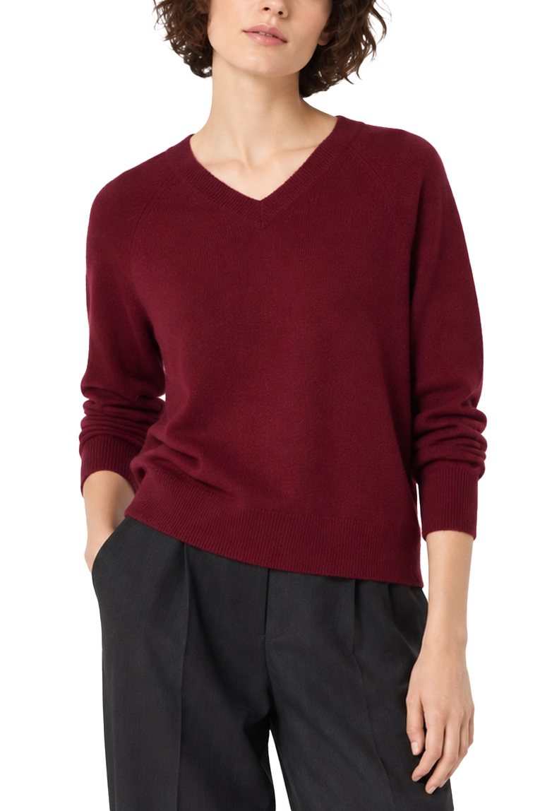 MAGLIA CON SCOLLO A V IN PURO CASHMERE DONNA BORDEAUX