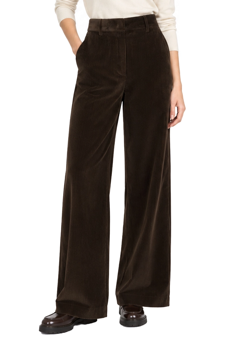 PANTALONE PALAZZO IN VELLUTO IN PURO COTONE A COSTE DONNA MARRONE SCURO
