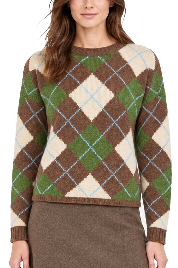 MAGLIA GIROCOLLO ARGYLE IN LANA CON INTARSI DONNA MARRONE