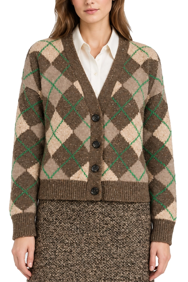 CARDIGAN ARGYLE IN LANA CON INTARSI DONNA