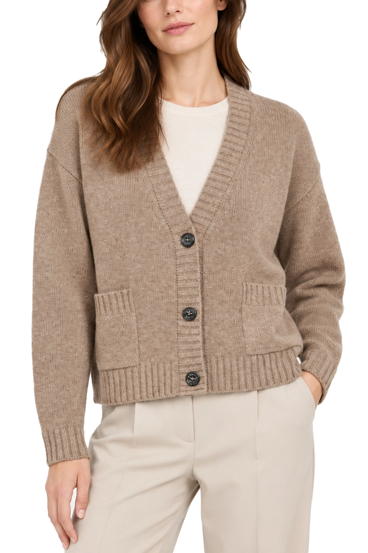 CARDIGAN IN PURA LANA CON SCOLLO A V DONNA MARRONE