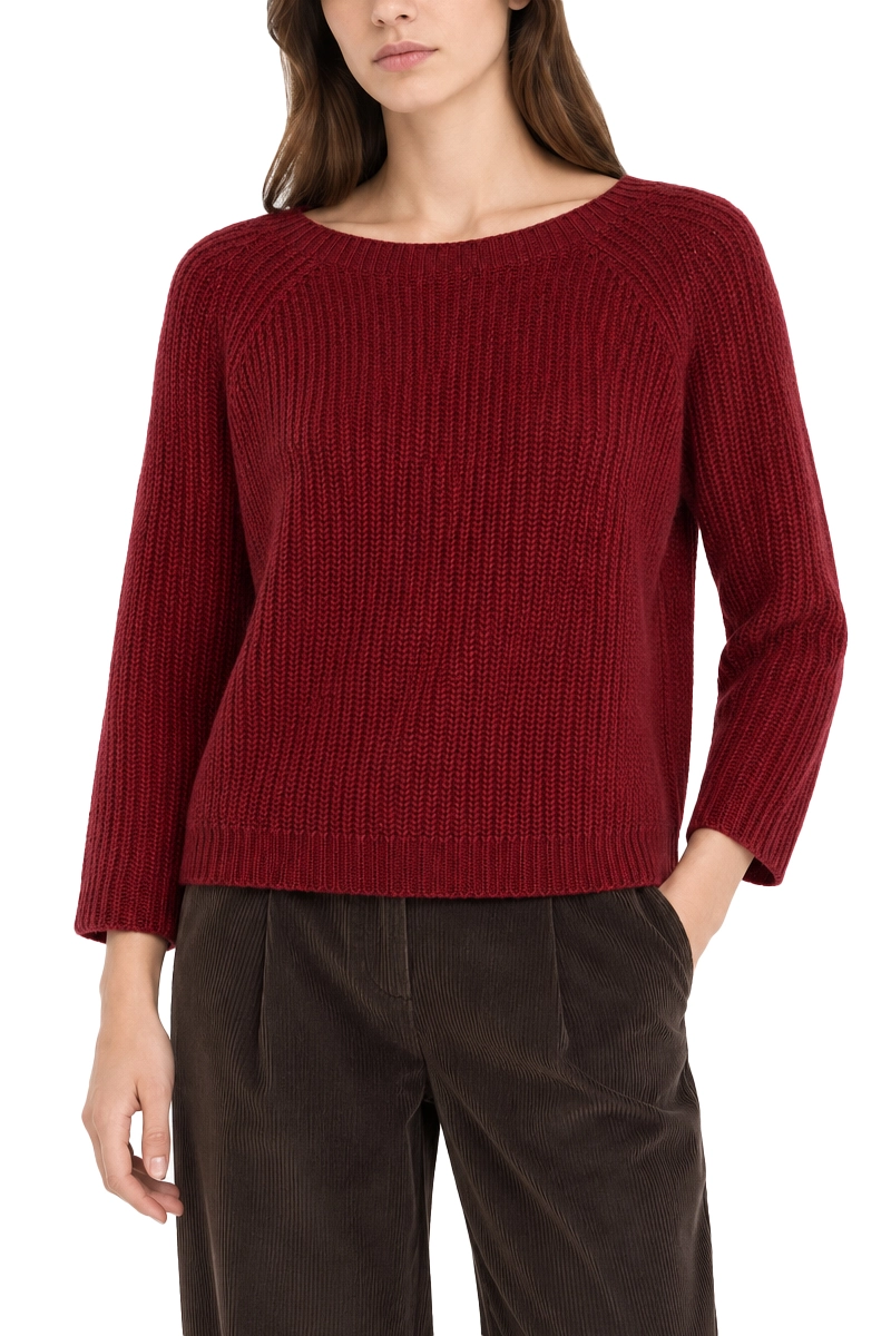 MAGLIA GIROCOLLO IN MISTO MOHAIR LAVORATA A PUNTO PANNOCCHIA DONNA BORDEAUX