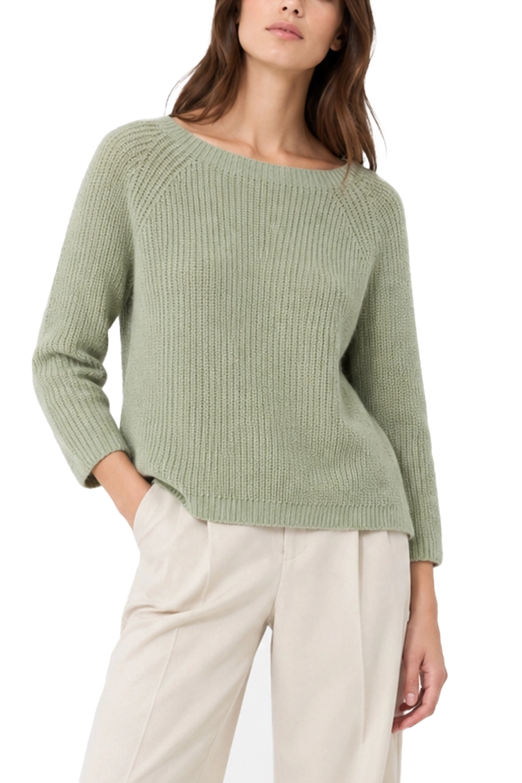 MAGLIA GIROCOLLO IN MISTO MOHAIR LAVORATA A PUNTO PANNOCCHIA DONNA VERDE