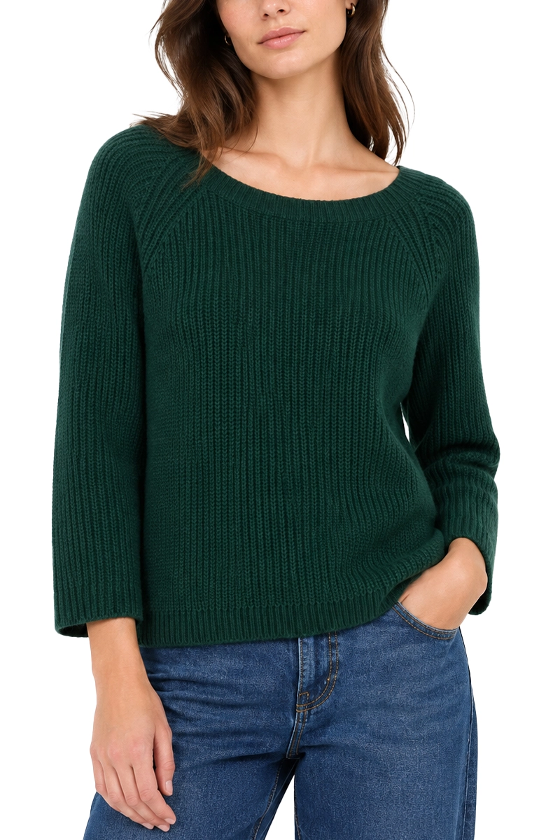 MAGLIA GIROCOLLO IN MISTO MOHAIR LAVORATA A PUNTO PANNOCCHIA DONNA VERDE SCURO