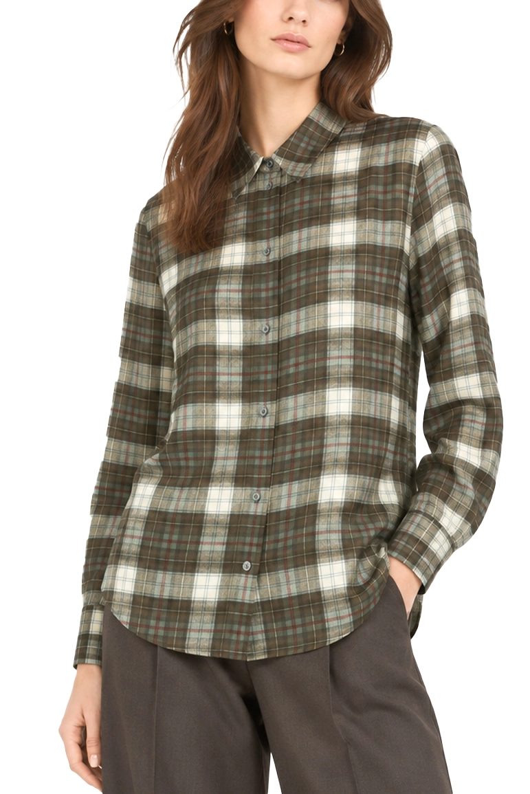 CAMICIA IN TWILL DI PURA SETA CON MOTIVO CHECK DONNA VERDE
