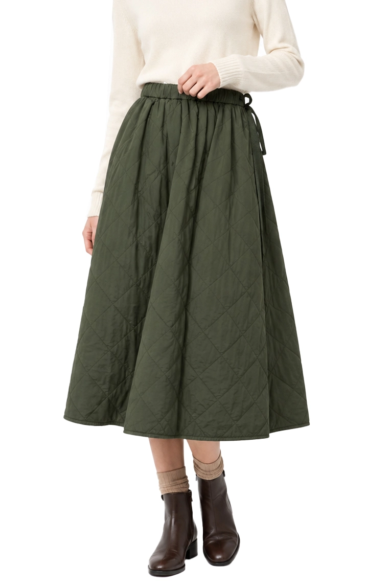 GONNA LUNGA TRAPUNTATA A ROMBI DONNA VERDE