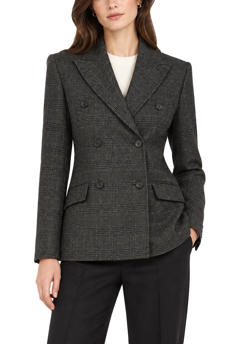 BLAZER DOPPIOPETTO IN PURA LANA PRINCIPE DI GALLES DONNA GRIGIO