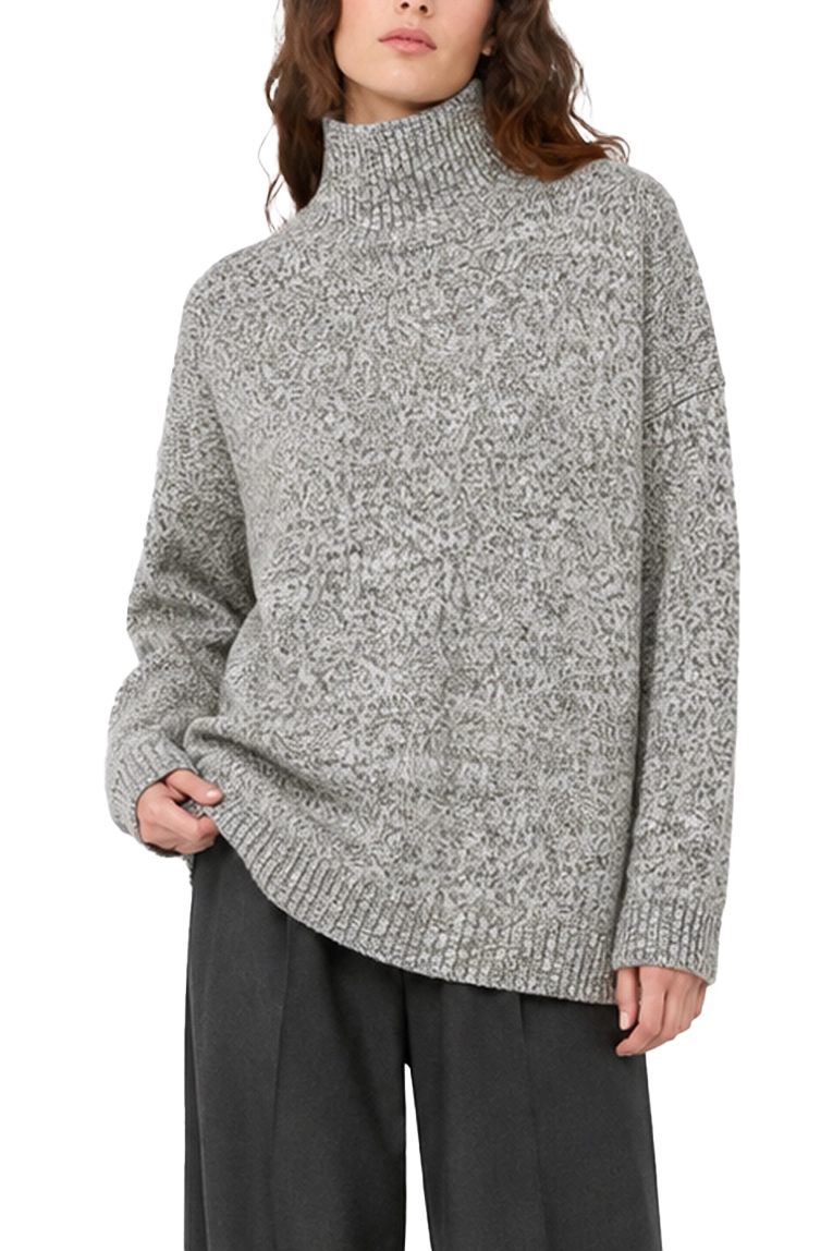 MAGLIA DOLCEVITA AMPIA IN FILATO DI PURA LANA DONNA GRIGIO SCURO