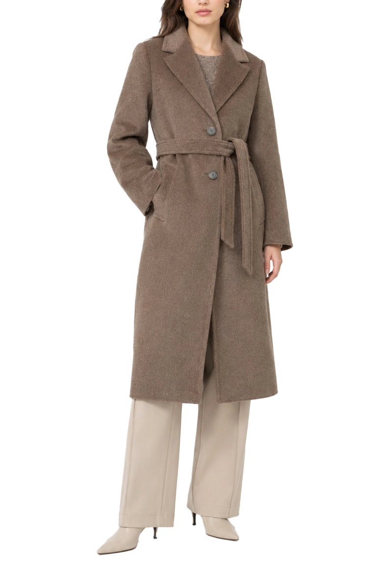 CAPPOTTO LUNGO IN LANA E ALPACA CON CINTURA DONNA MARRONE
