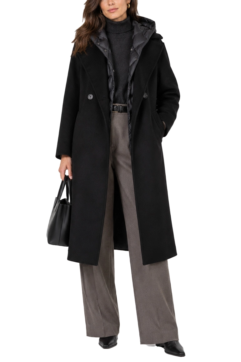 CAPPOTTO LUNGO A VESTAGLIA IN PURA LANA DONNA NERO