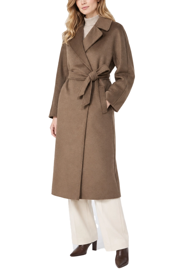 CAPPOTTO LUNGO A VESTAGLIA IN PURA LANA DONNA MARRONE SCURO