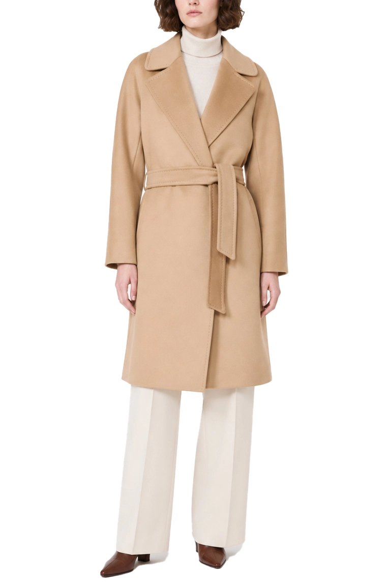 CAPPOTTO MIDI A VESTAGLIA IN PURA LANA DONNA MARRONE
