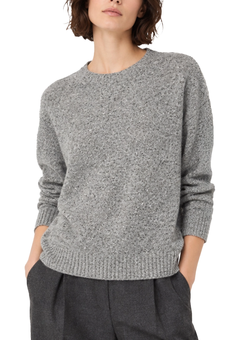 MAGLIA GIROCOLLO EFFETTO TWEED IN MISTO LANA E SETA  DONNA GRIGIO