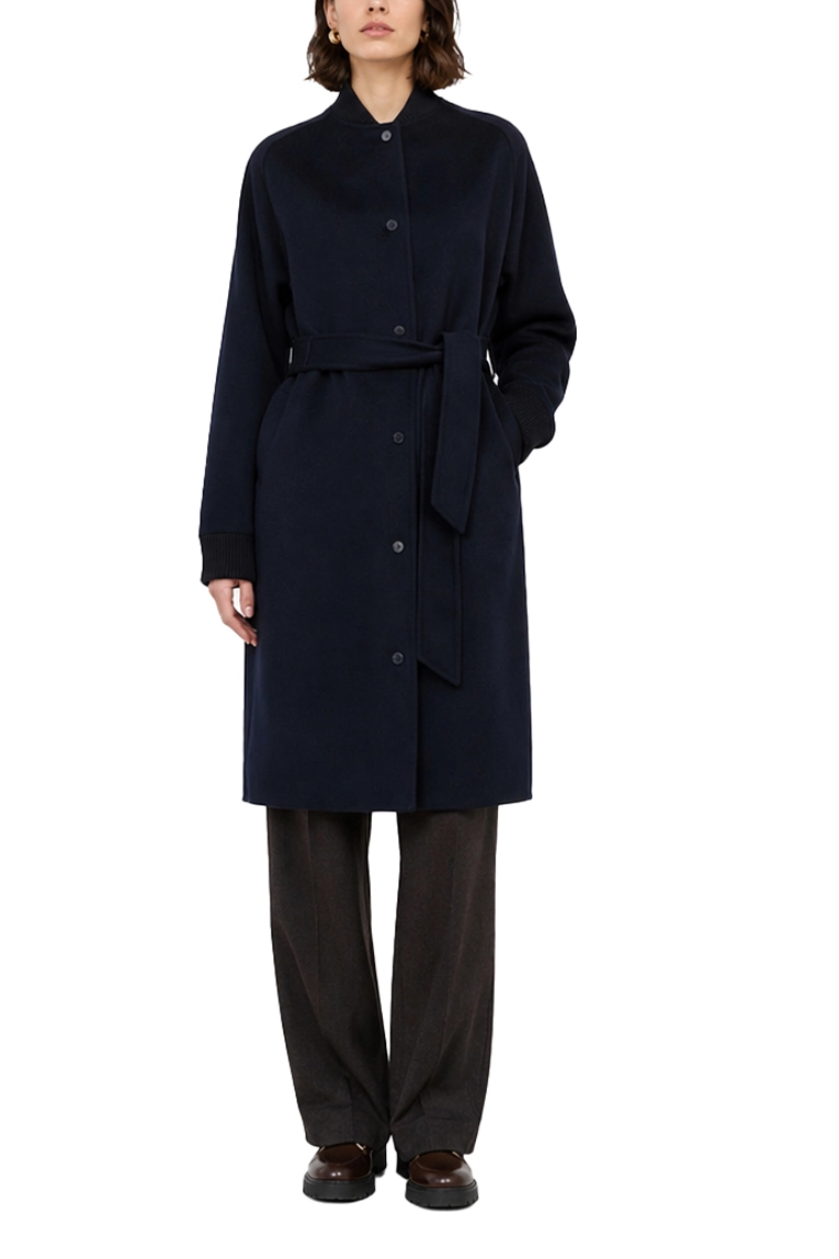 CAPPOTTO LUNGO IN PURA LANA CON INSERTO TRAPUNTATO DONNA BLU