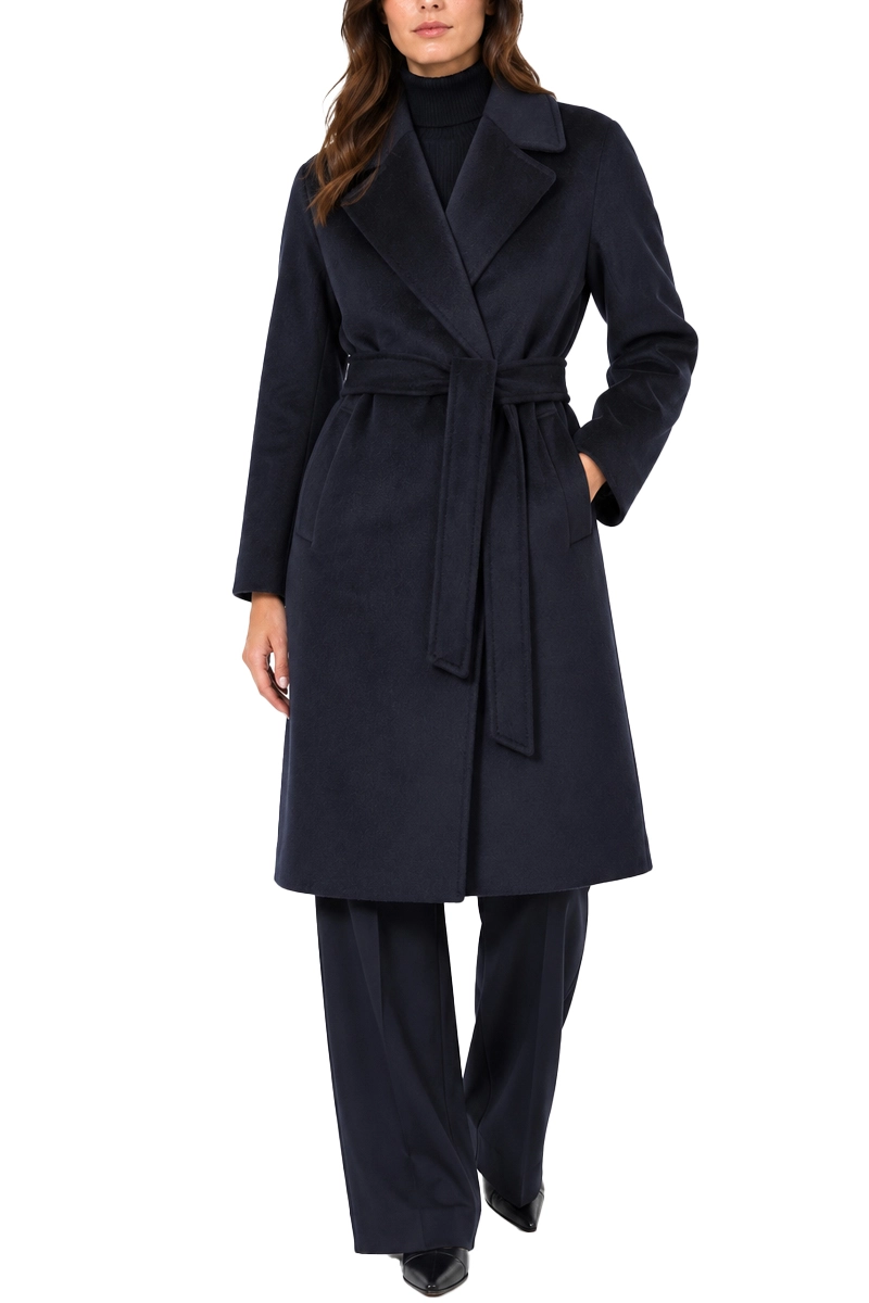 CAPPOTTO MIDI A VESTAGLIA IN PURA LANA DONNA BLU