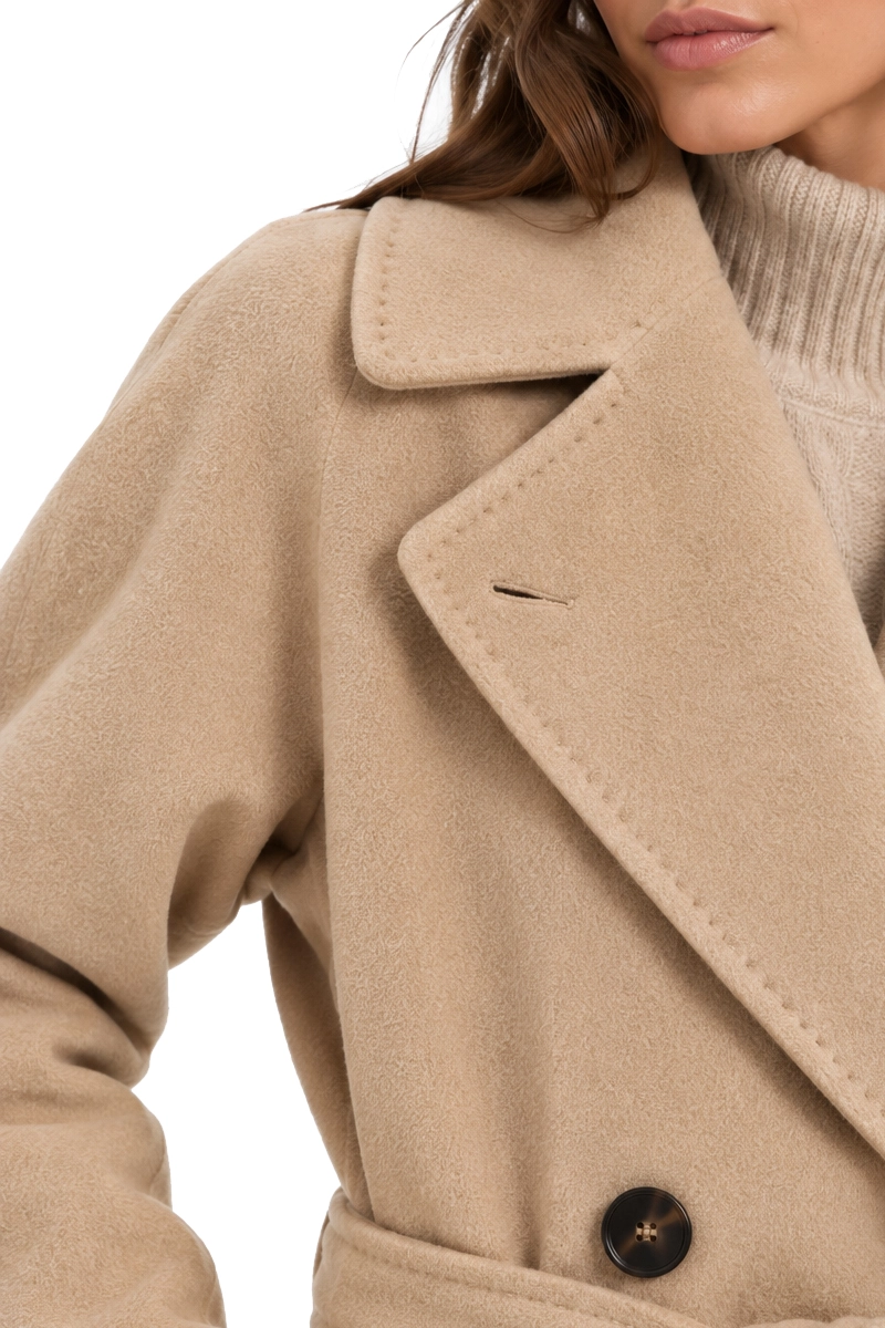 CAPPOTTO LUNGO A VESTAGLIA IN PURA LANA DONNA BEIGE