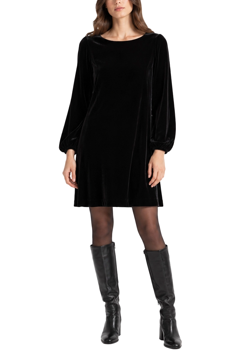 VESTITO CORTO IN MISTO VISCO E SETA DONNA NERO