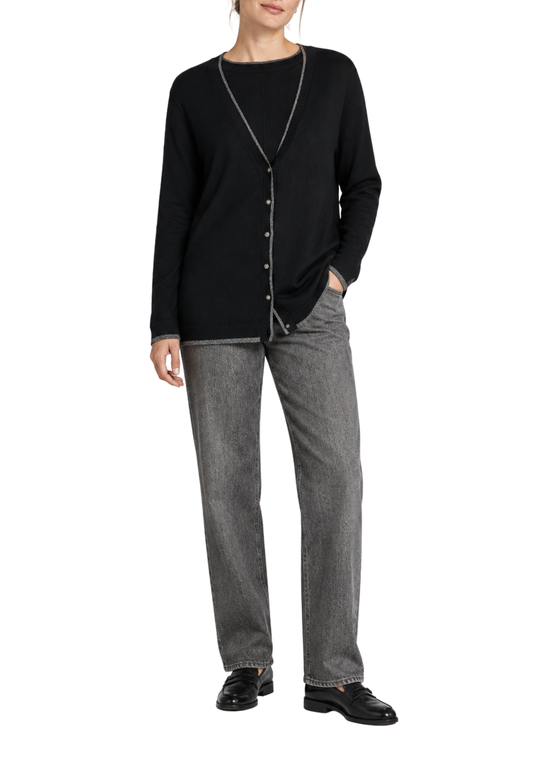 MAGLIA CARDIGAN IN VISCOSA CON SCOLLO A V PROFONDO DONNA NERO