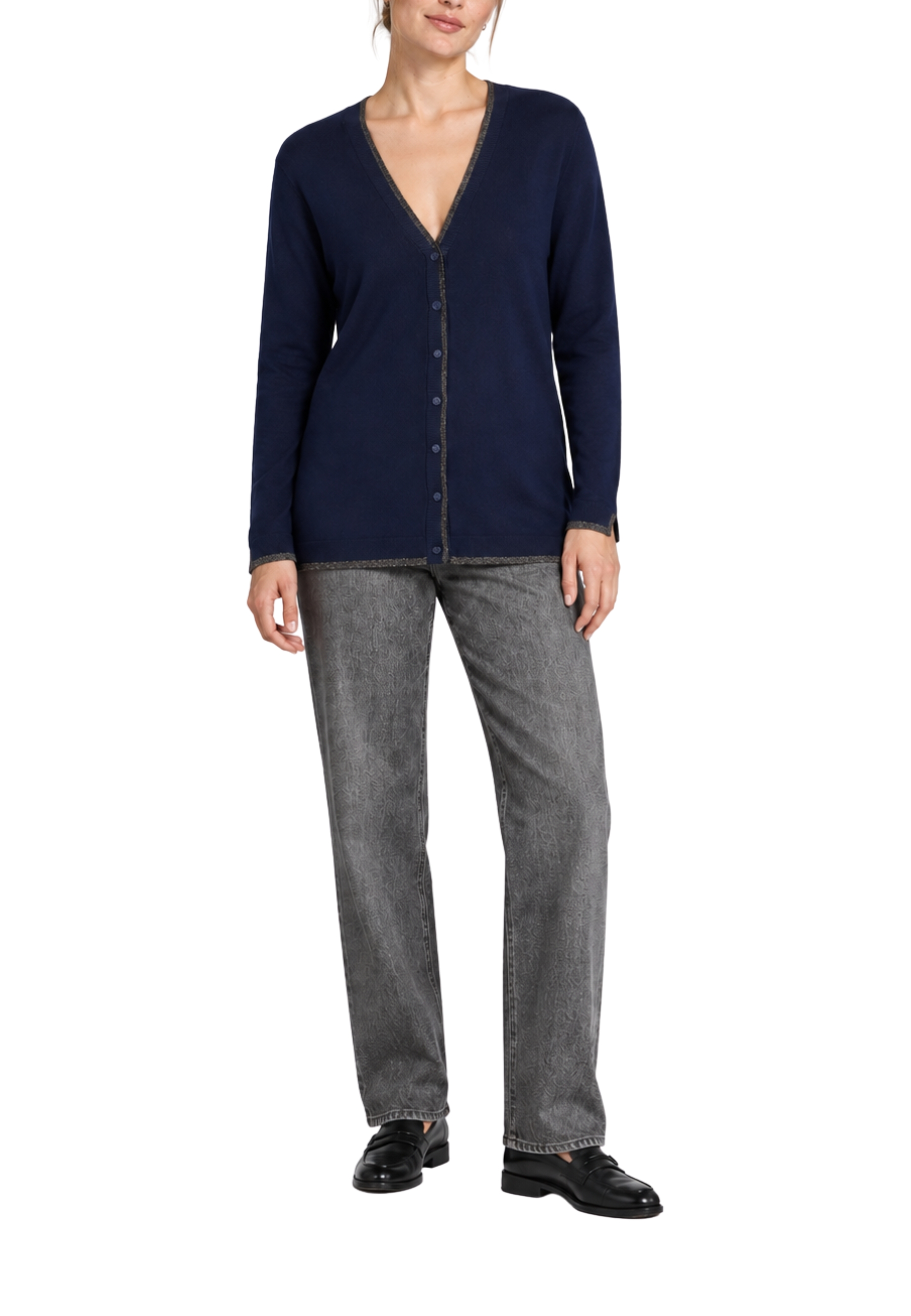 MAGLIA CARDIGAN IN VISCOSA CON SCOLLO A V PROFONDO DONNA BLU NOTTE