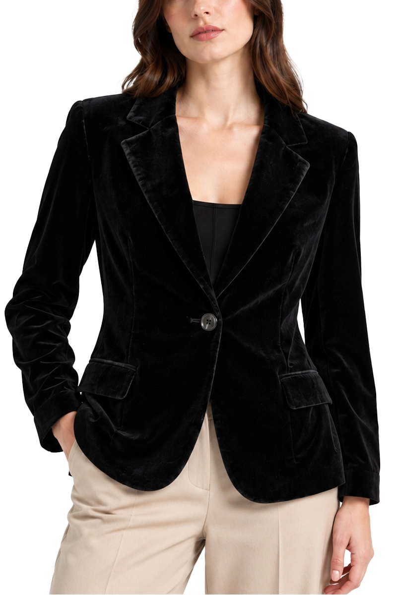 BLAZER MONOPETTO IN VELLUTO DI VISCOSA DONNA NERO