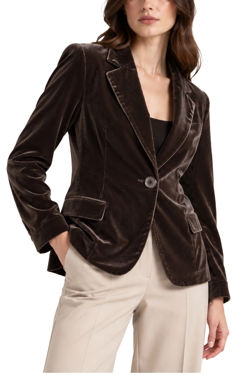 BLAZER MONOPETTO IN VELLUTO DI VISCOSA DONNA MARRONE