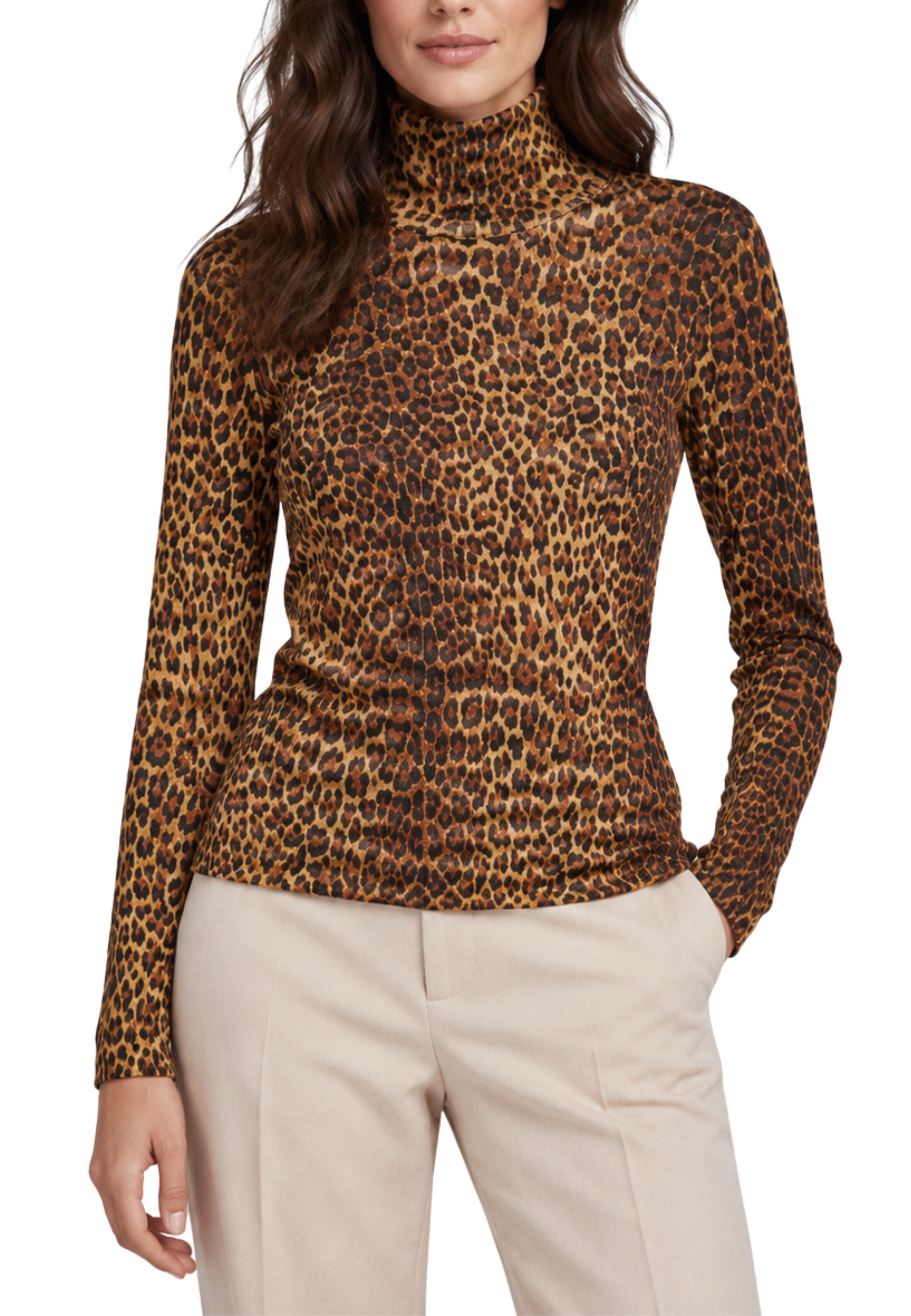 MAGLIA DOLCEVITA CON FANTASIA ANIMALIER DONNA MARRONE