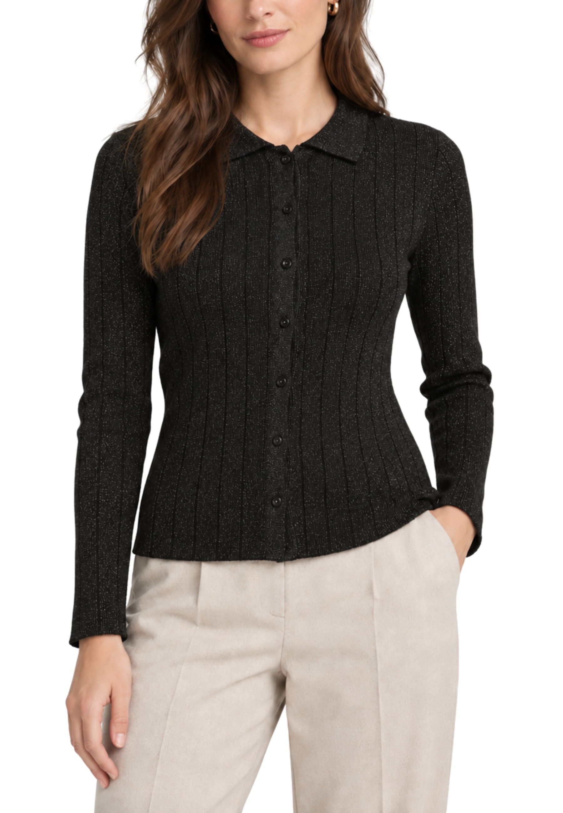 CARDIGAN CON COLLETTO IN LUREX DONNA NERO