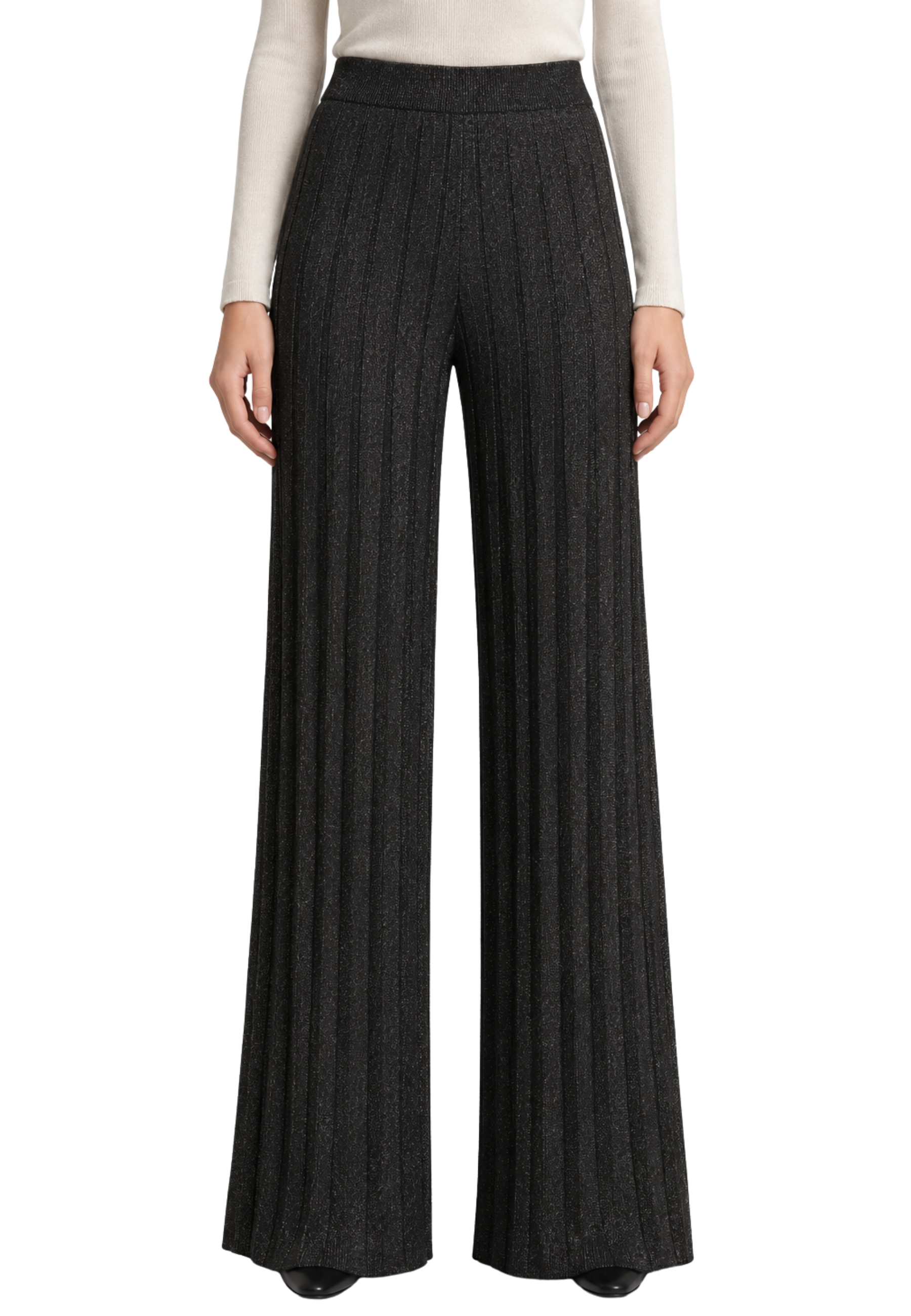 PANTALONI A ZAMPA IN MAGLIA DI LUREX DONNA NERO
