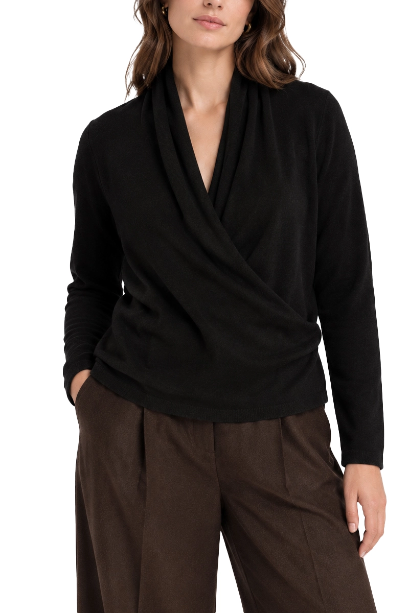 MAGLIA SCOLLO A V IN LANA MERINO DONNA NERO