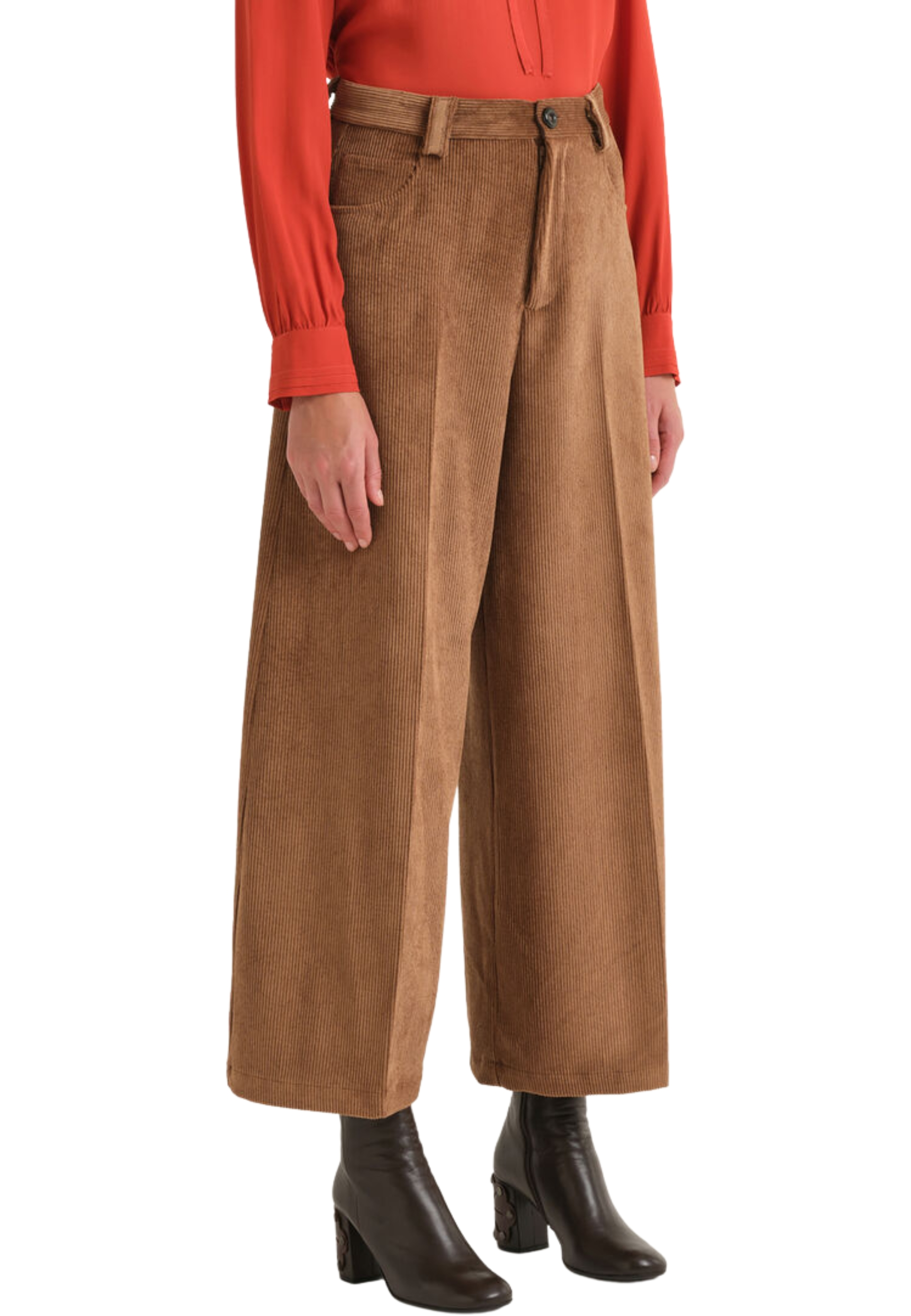 PANTALONI PALAZZO IN VELLUTO A COSTE DONNA MARRONE