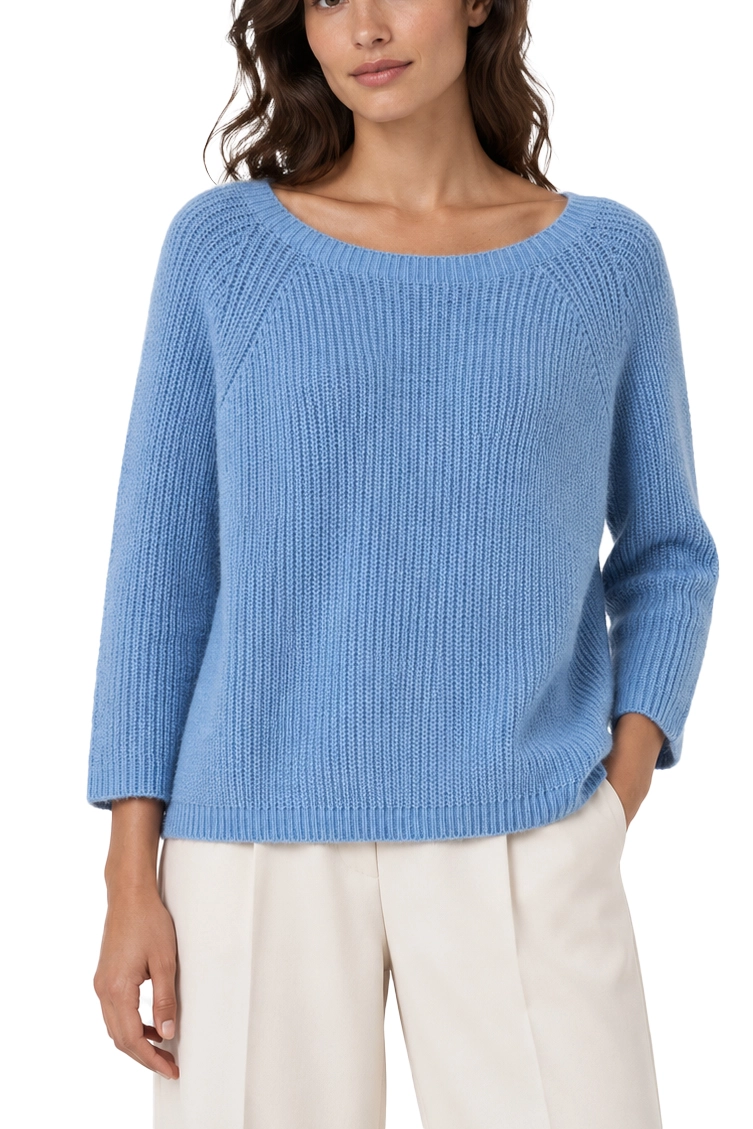 MAGLIA GIROCOLLO IN MISTO MOHAIR LAVORATA A PUNTO PANNOCCHIA DONNA AZZURRO