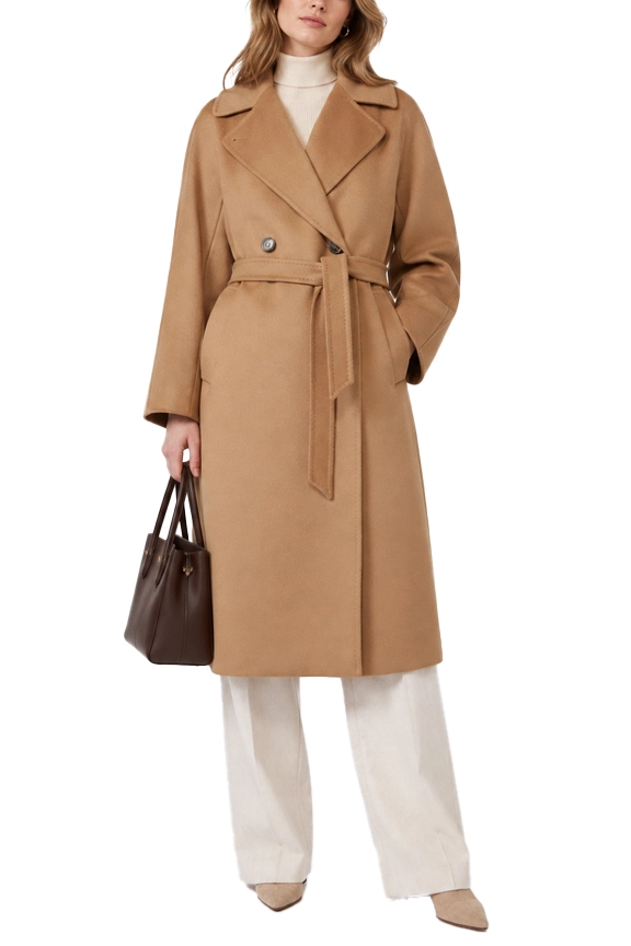 CAPPOTTO LUNGO A VESTAGLIA IN PURA LANA DONNA MARRONE