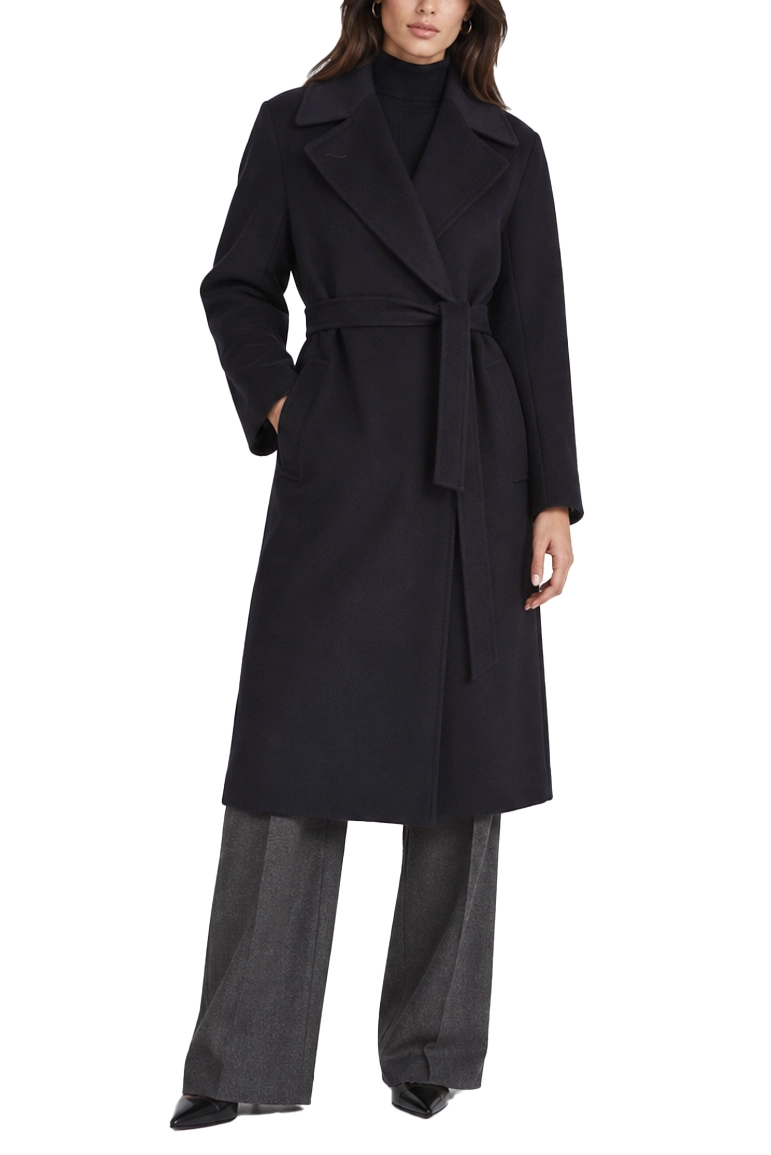 CAPPOTTO LUNGO A VESTAGLIA IN PURA LANA DONNA BLU