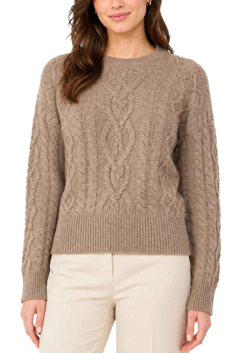 MAGLIA GIROCOLLO IN PURA LANA CON TRECCE DONNA MARRONE