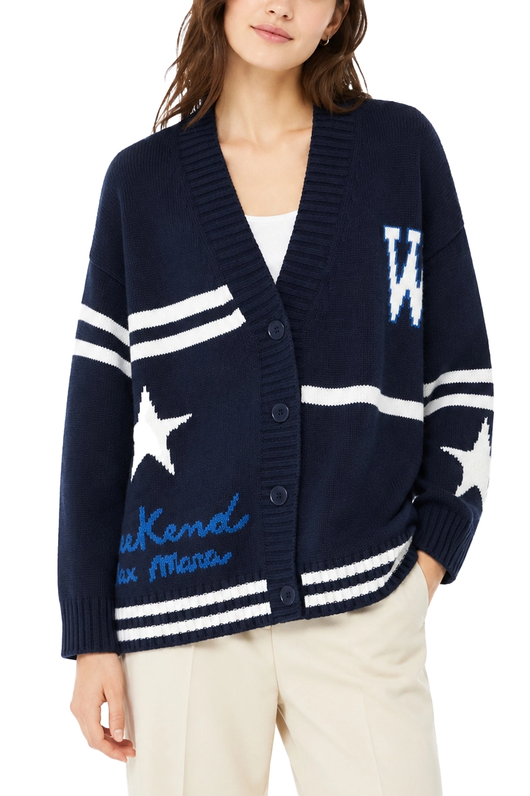 CARDIGAN JACQUARD IN PURA LANA DONNA BLU