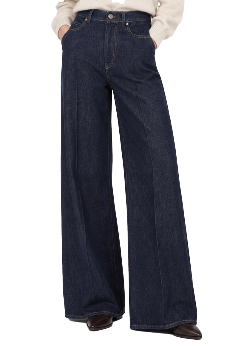 JEANS PALAZZO CINQUE TASCHE CON LABEL LOGATE DONNA BLU