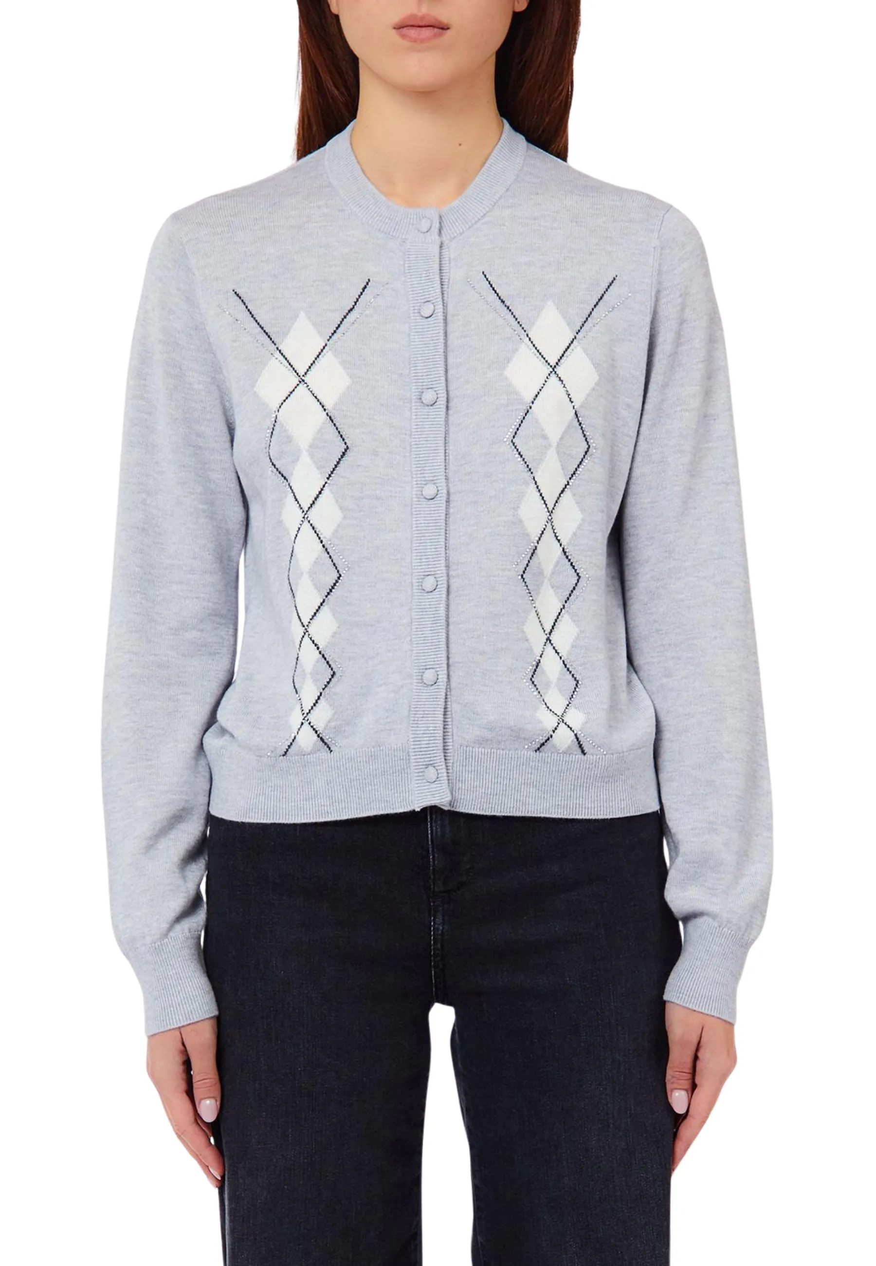 MAGLIA CARDIGAN STILE ARGYLE DONNA GRIGIO