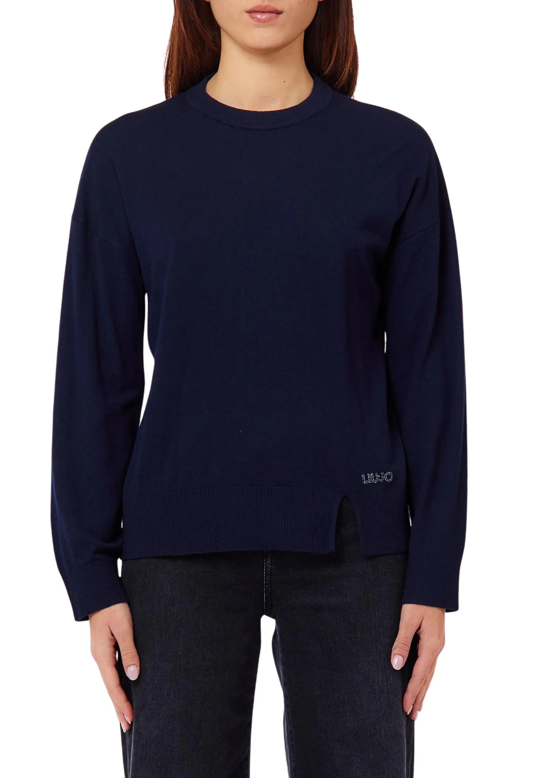 MAGLIA GIROCOLLO CON LOGO DONNA BLU NOTTE