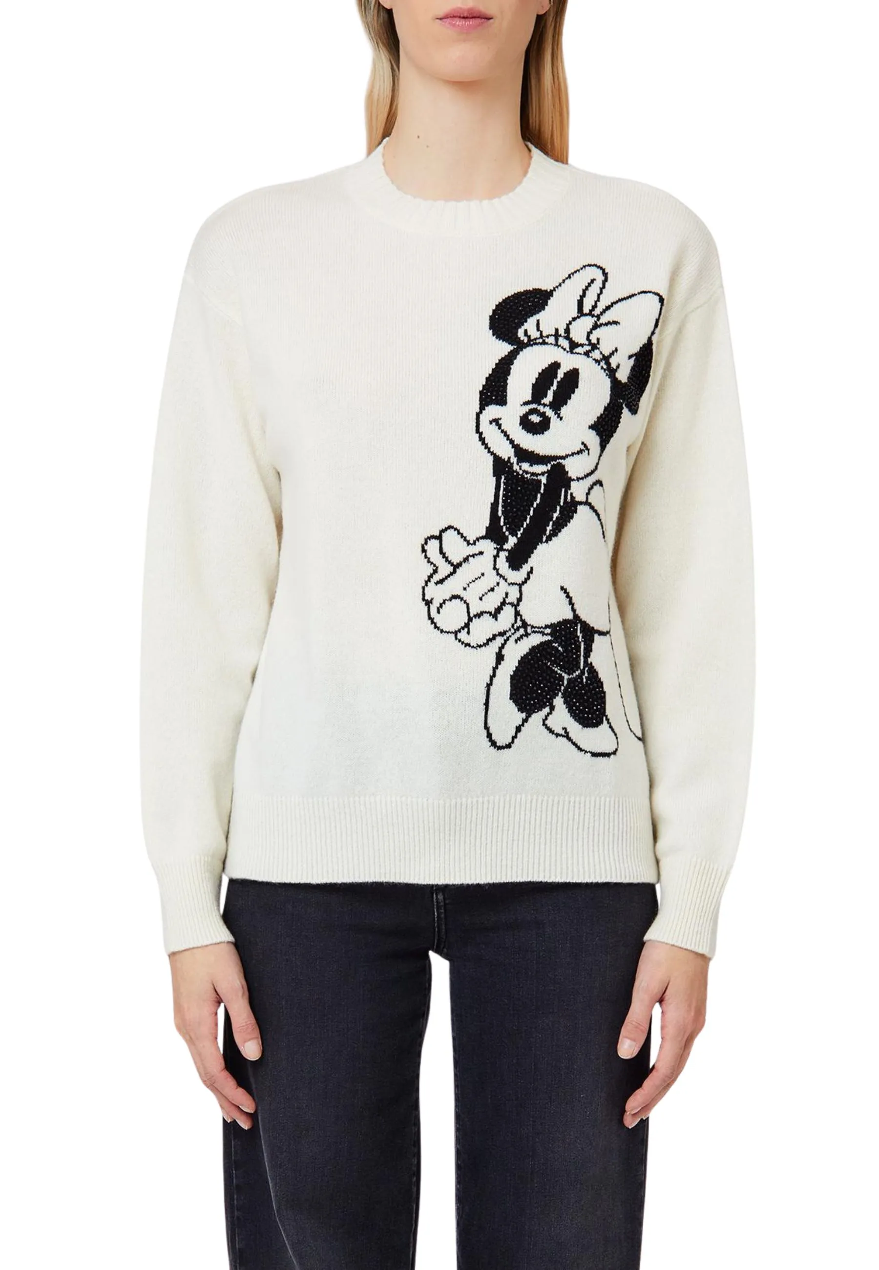 MAGLIA GIROCOLLO CON MINNIE DONNA BIANCO