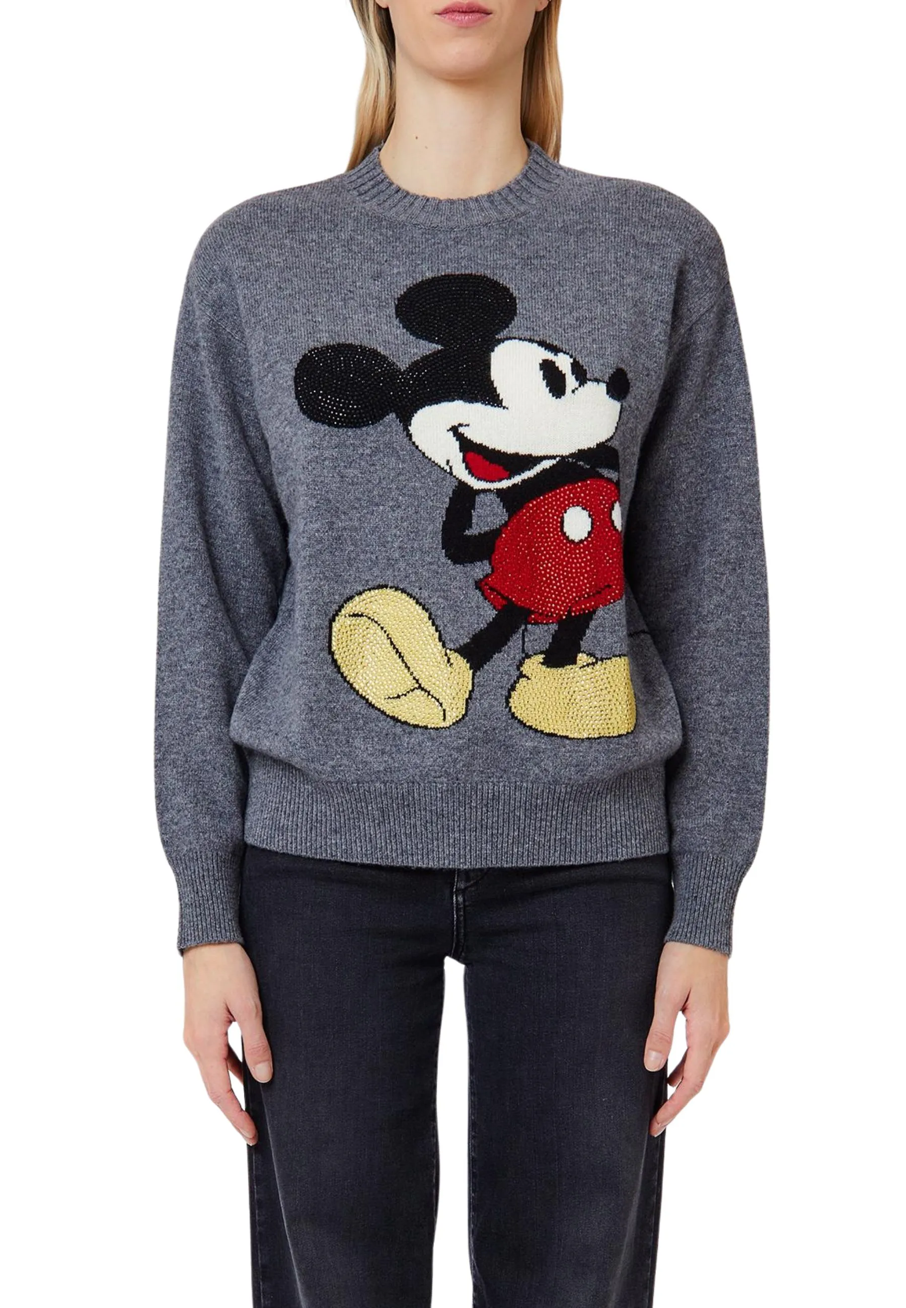 MAGLIA GIROCOLLO CON MICKEY MOUSE DONNA GRIGIO
