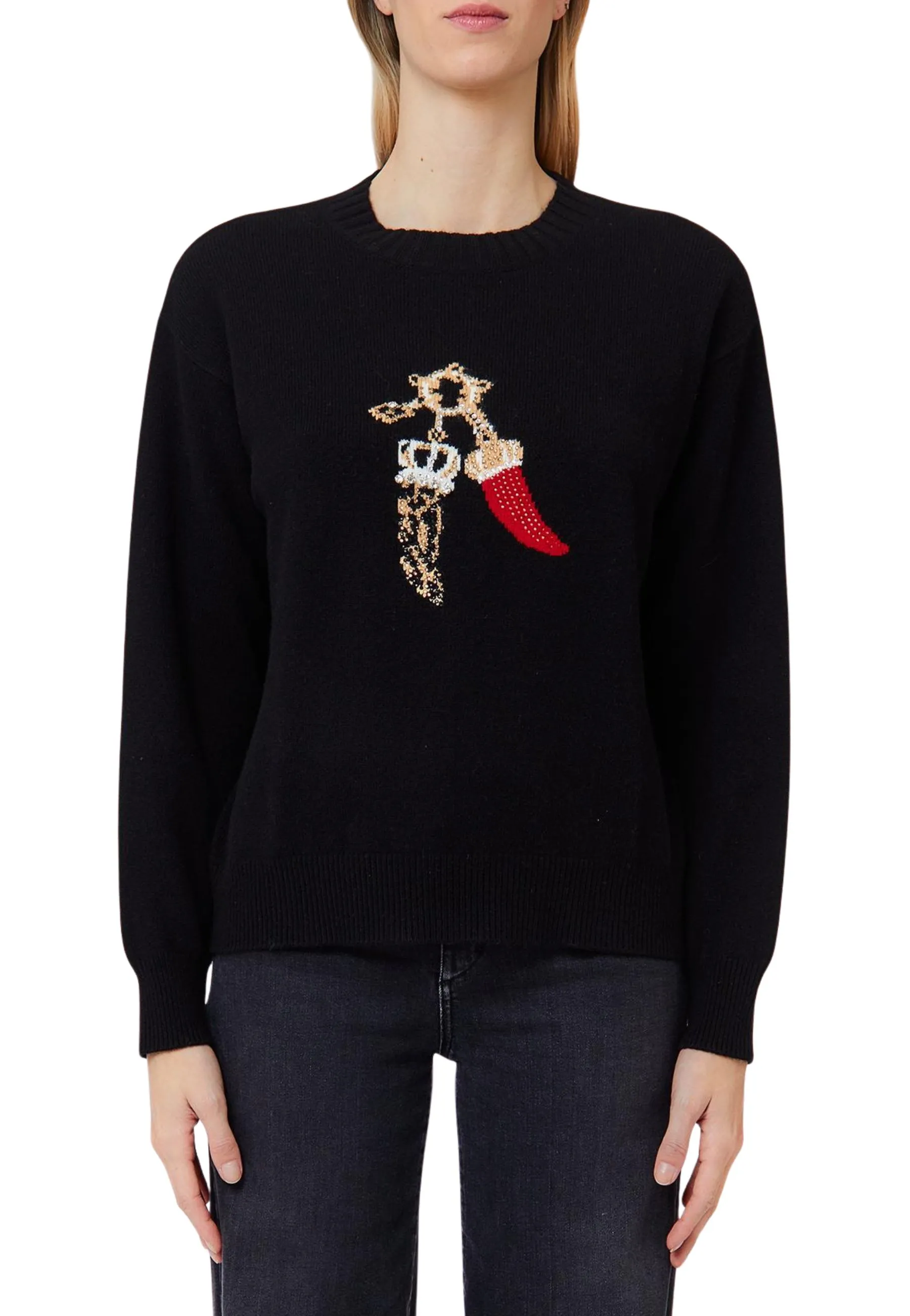 MAGLIA GIROCOLLO CON PORTAFORTUNA DONNA NERO