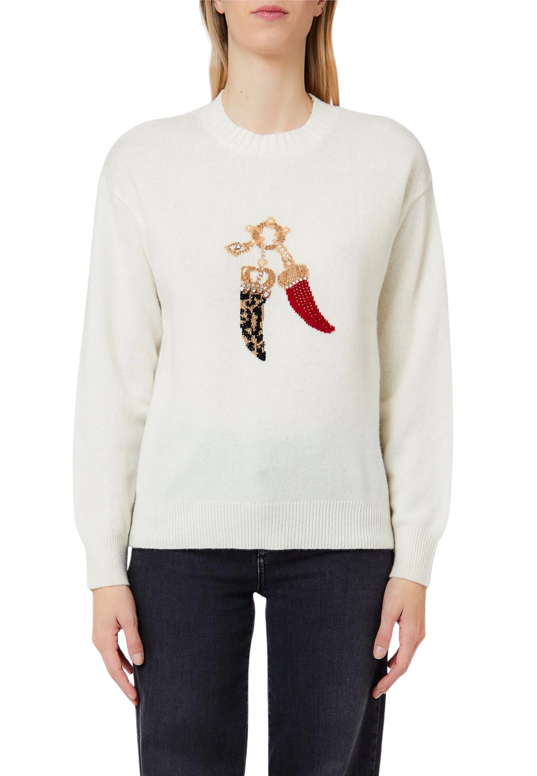 MAGLIA GIROCOLLO CON PORTAFORTUNA DONNA BIANCO
