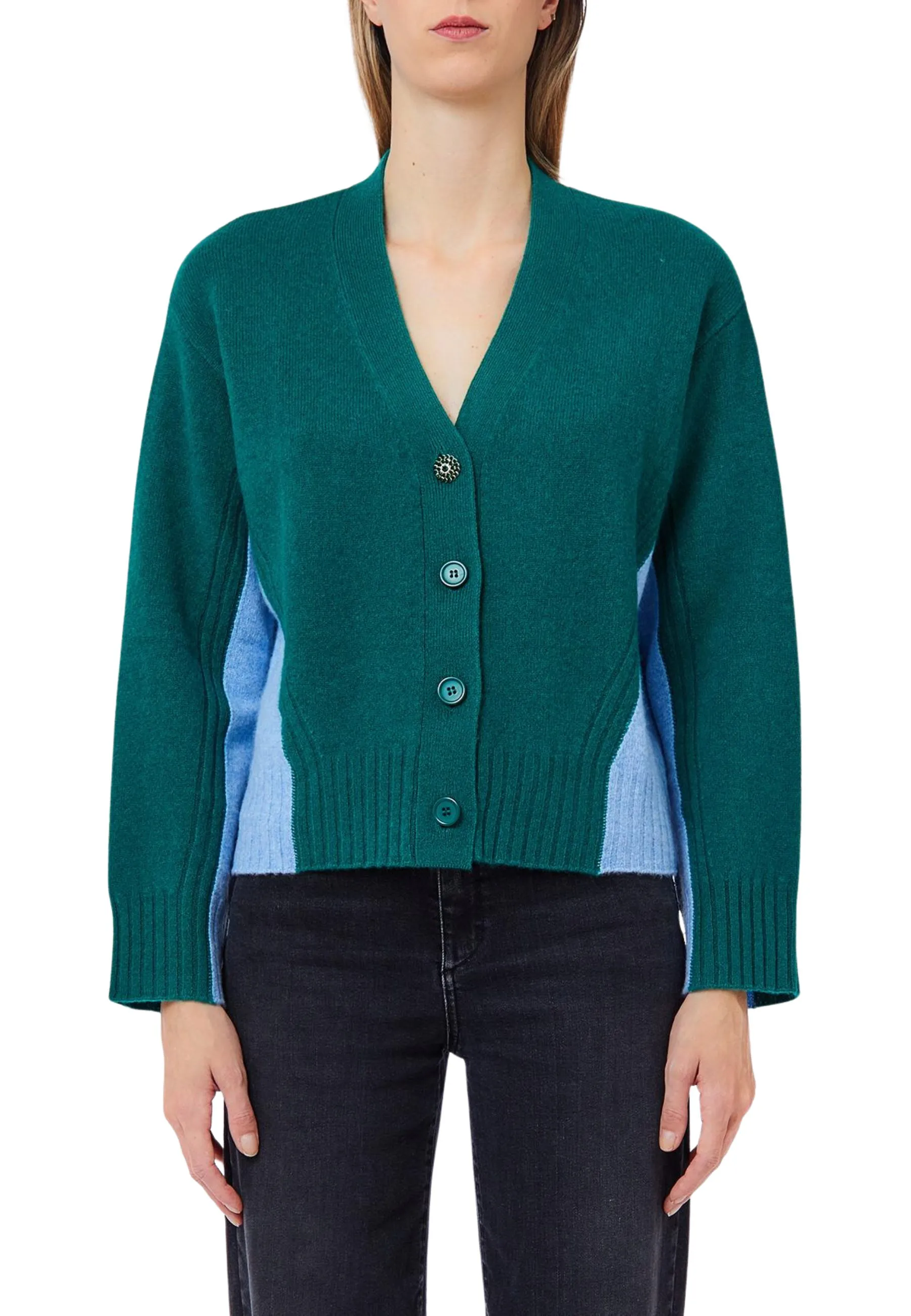 MAGLIA CARDIGAN CON SCOLLO A V DONNA BICOLORE